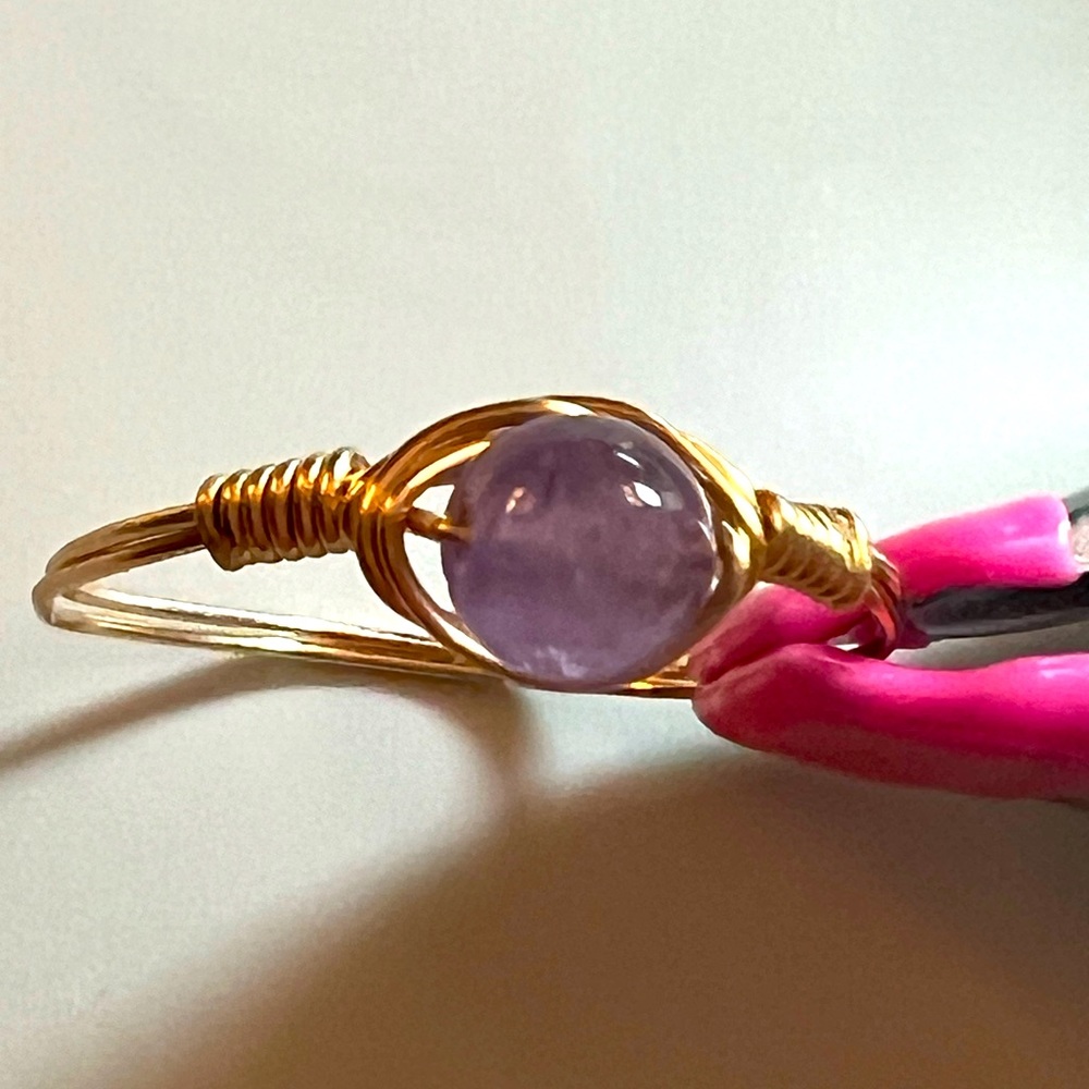 Amethyst Bead Gold Wire Ring